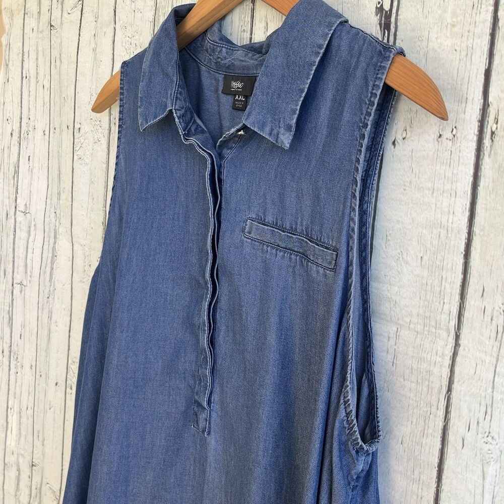 Mossimo Women Popover Lyocell Chambray Tunic Dress Size XXL Hi Low Sleeveless - Picture 3 of 9